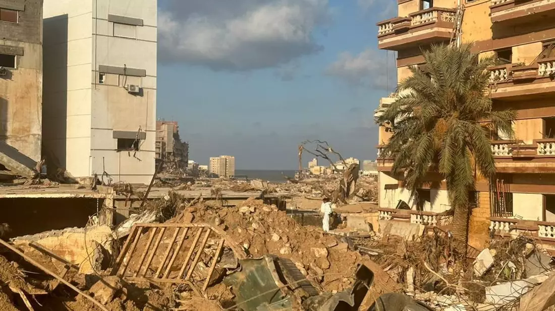 Nach der verheerenden Flutkatastrophe in Libyen zeichnet sich ein Bild der Zerstörung ab. - Bild: ---/MFS/dpa