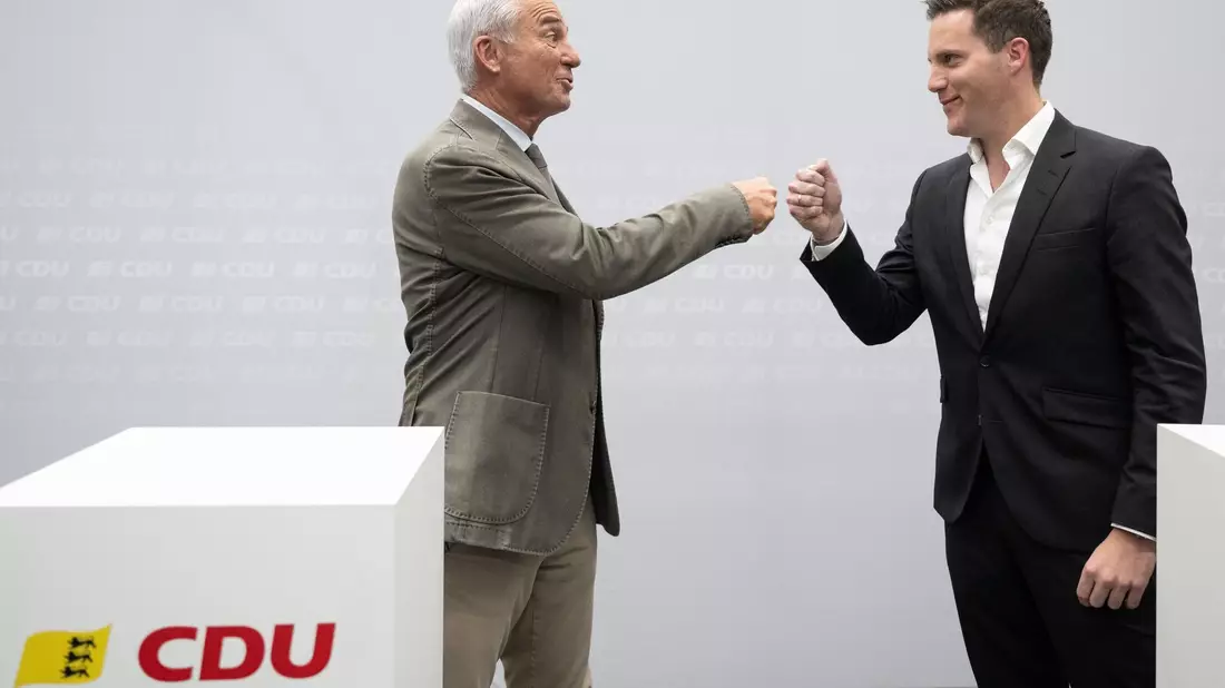 Thomas Strobl (l) verzichtet auf eine erneute Kandidatur für den CDU-Landesvorsitz. Als Nachfolge schlägt er Manuel Hagel vor. - Bild: Marijan Murat/dpa