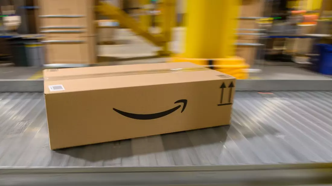 Paket auf einem Förderband im einem Amazon-Logistikzentrum. - Bild: Klaus-Dietmar Gabbert/dpa