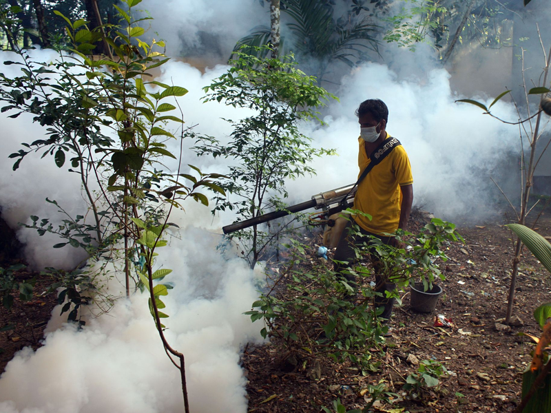 Aufgrund der vielen Dengue-Fieber-Fälle werden in den Straßen von Bangladesch Mittel versprüht, um die Aedes-Stechmücken zu töten. - Foto: Md Akbar Ali/ZUMA Press Wire/dpa