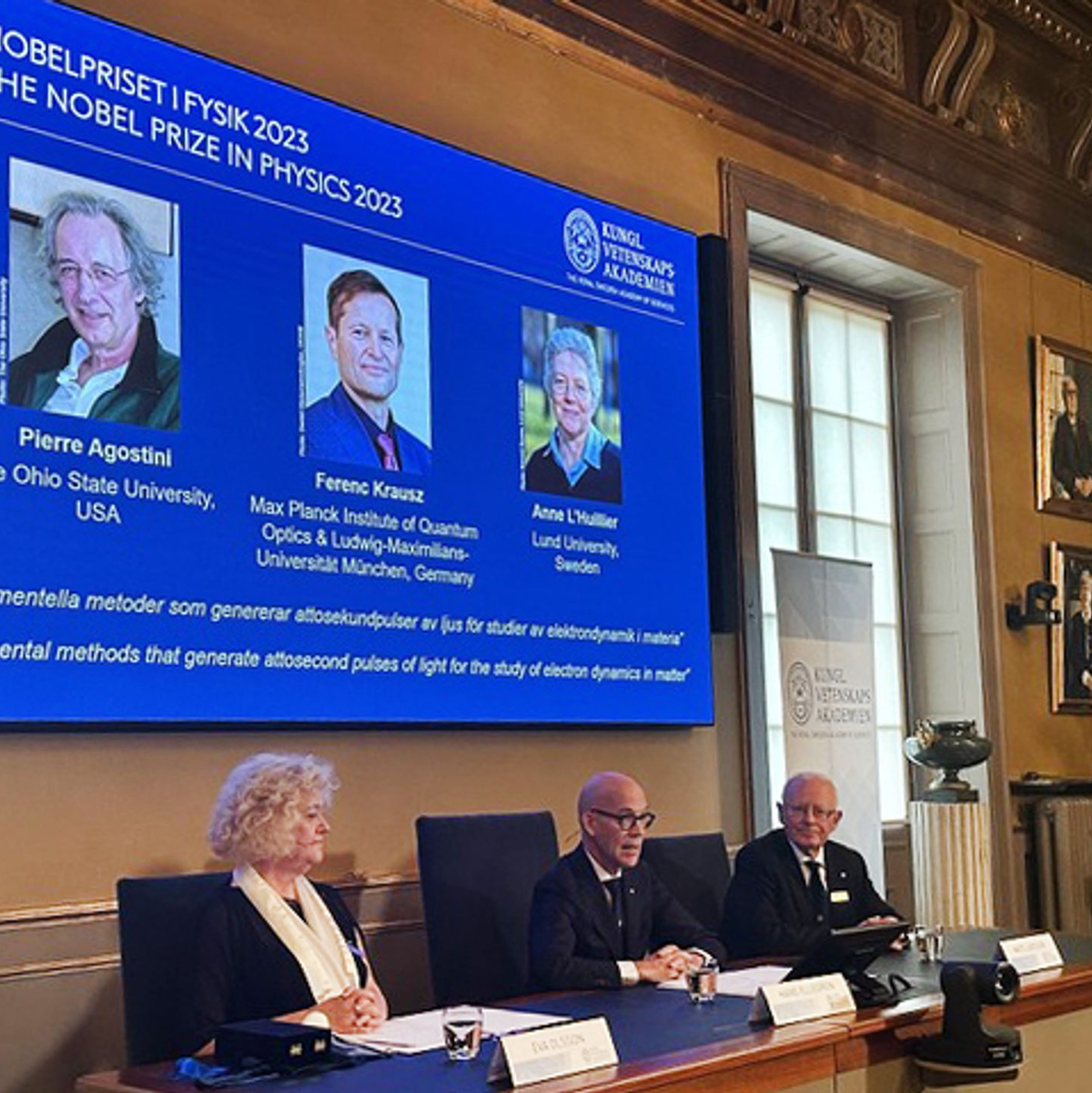 Der Nobelpreis für Physik geht an Pierre Agostini, Ferenc Krausz und Anne L'Huillier. - Foto: Steffen Trumpf/dpa