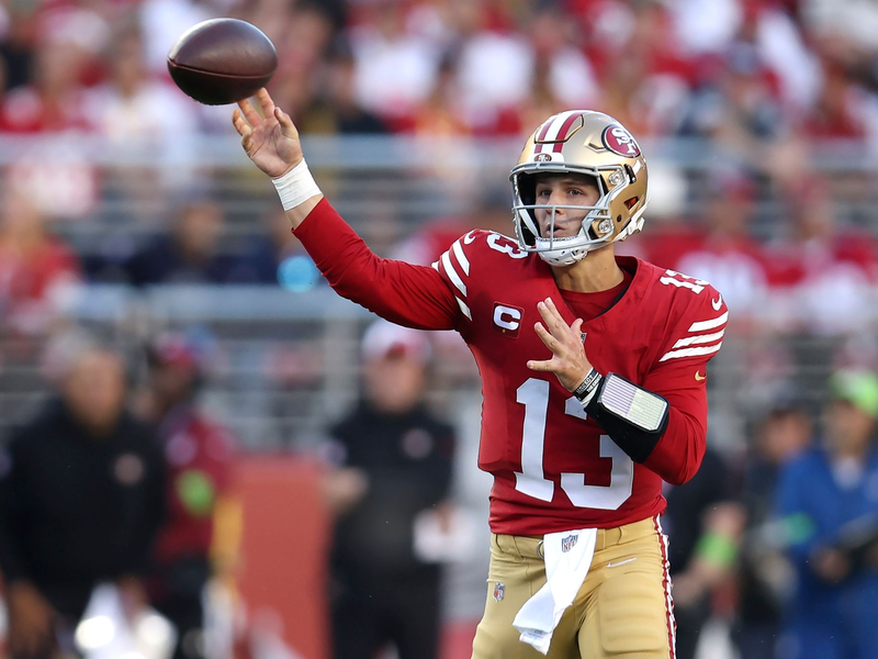 San Francisco 49ers Quarterback Brock Purdy (13) spielt einen Pass. - Foto: Jed Jacobsohn/AP/dpa