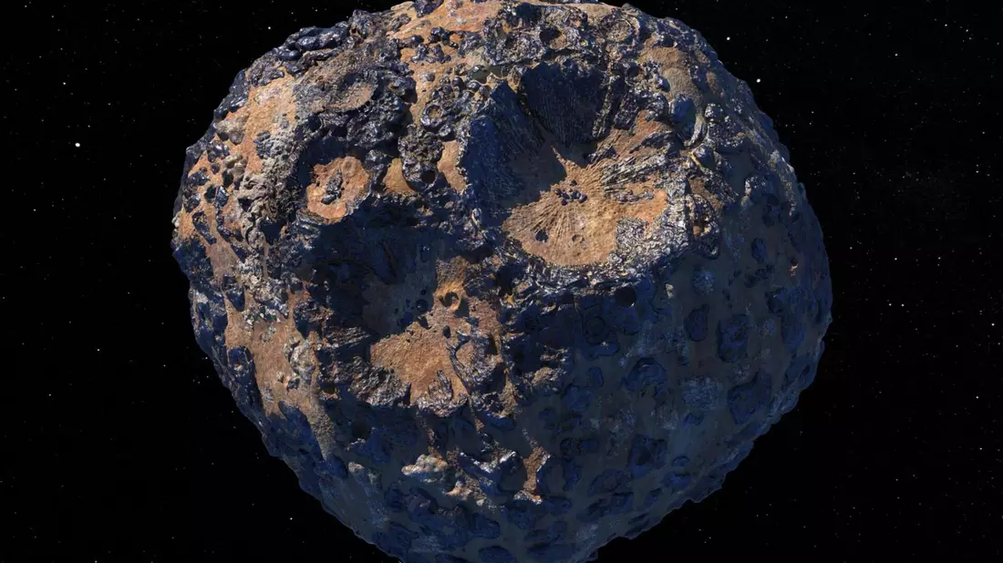 Eine grafische Darstellung aus dem März 2021 zeigt den Asteroiden «Psyche», der im Asteroidenfeld zwischen Mars und Jupiter liegt. - Bild: Peter Rubin/Nasa/JPL-Caltech/ASU/dpa