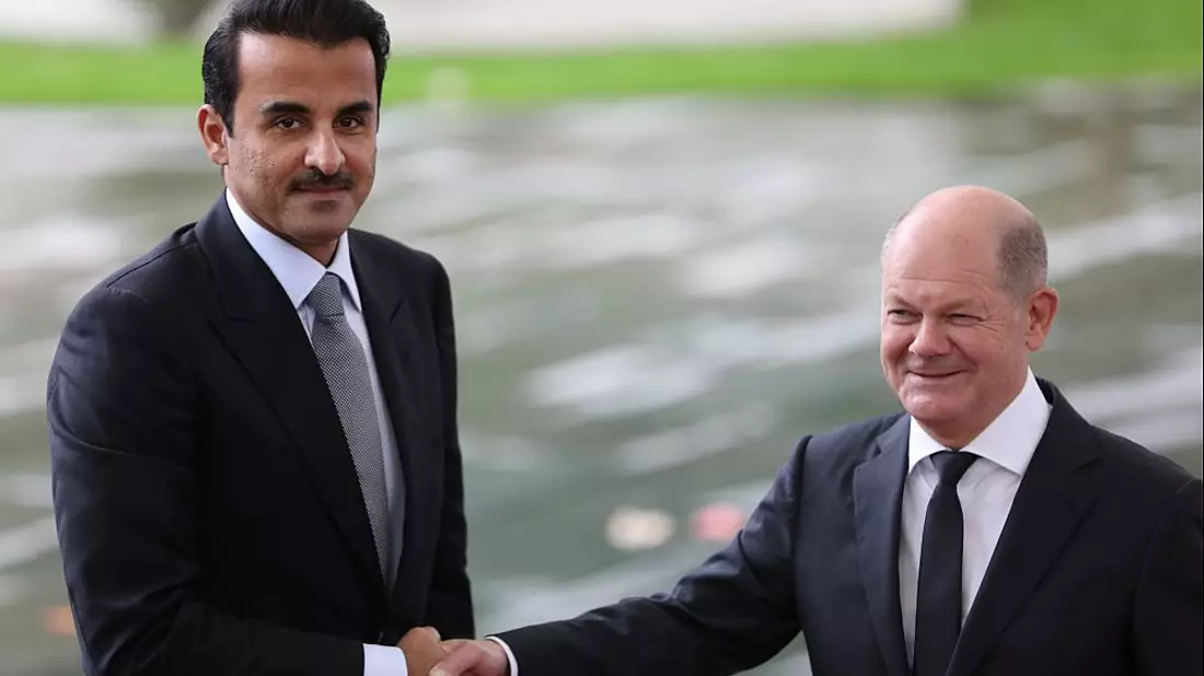 Tamim bin Hamad Al Thani und Olaf Scholz am 12.10.2023 - Bild: ?ber dts Nachrichtenagentur