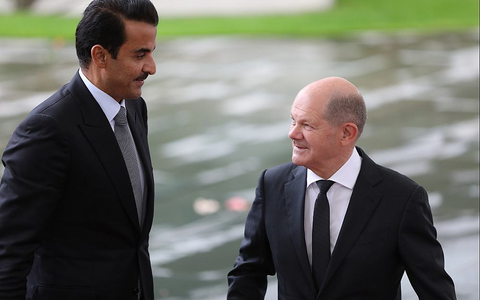 Tamim bin Hamad Al Thani und Olaf Scholz am 12.10.2023 - Foto: über dts Nachrichtenagentur