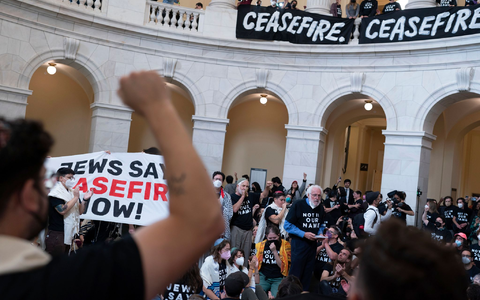 Demonstranten protestieren im Cannon House Office Building auf dem Capitol Hill. - Foto: Jose Luis Magana/AP/dpa