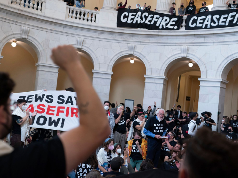 Demonstranten protestieren im Cannon House Office Building auf dem Capitol Hill. - Foto: Jose Luis Magana/AP/dpa