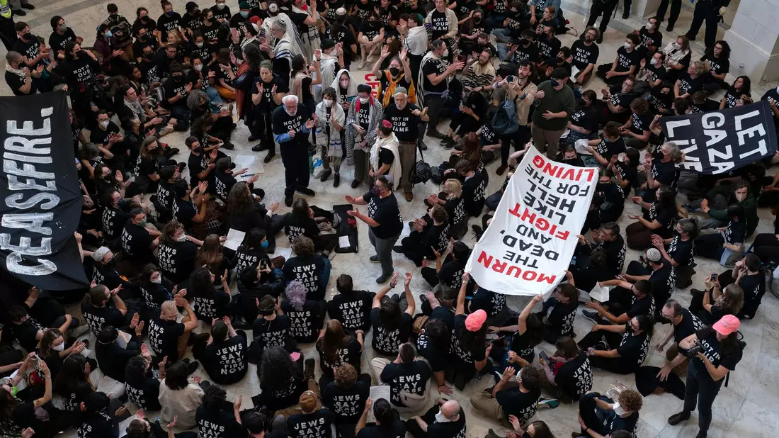 Demonstranten protestieren im Cannon House Office Building auf dem Capitol Hill. - Bild: Jose Luis Magana/AP/dpa