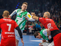 Lasse Andersson (2.v.l) war beim Sieg gegen Melsungen mit elf Toren der beste Werfer der Füchse. - Foto: Andreas Gora/dpa