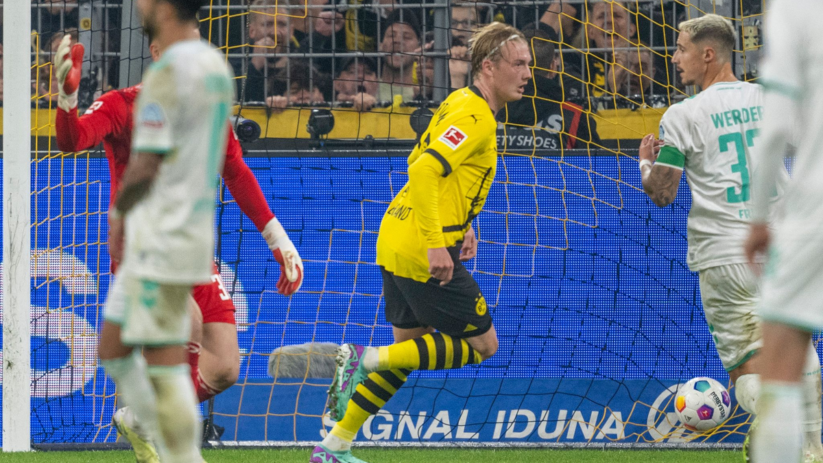War mit seinem Tor der Dortmunder Matchwinner: Julian Brandt (M). - Foto: David Inderlied/dpa