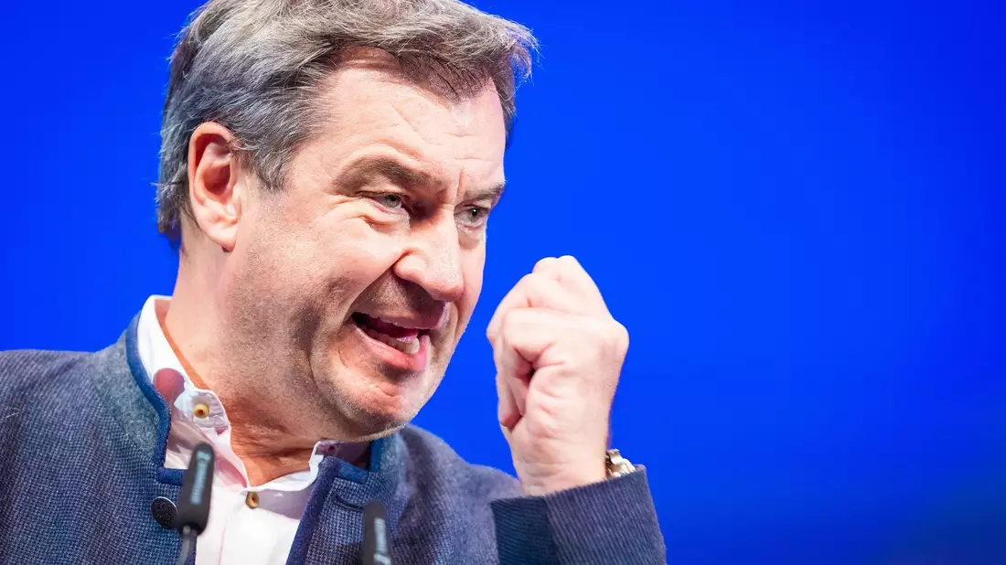 CSU-Chef Markus Söder spricht auf dem 75. Deutschlandtag der Jungen Union. - Bild: Moritz Frankenberg/dpa