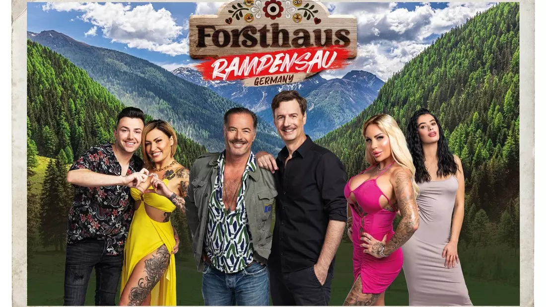 Phillip Bender Jasmin Herren John Friedmann Florian Simbeck Gina-Lisa Lohfink Elsa Latifaj Forsthaus Rampensau Germany - Bild: Joyn/Nadine Rupp, presseportal.de