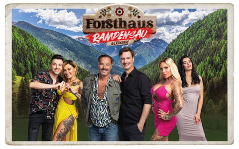 Phillip Bender Jasmin Herren John Friedmann Florian Simbeck Gina-Lisa Lohfink Elsa Latifaj Forsthaus Rampensau Germany - Foto: Joyn/Nadine Rupp, presseportal.de