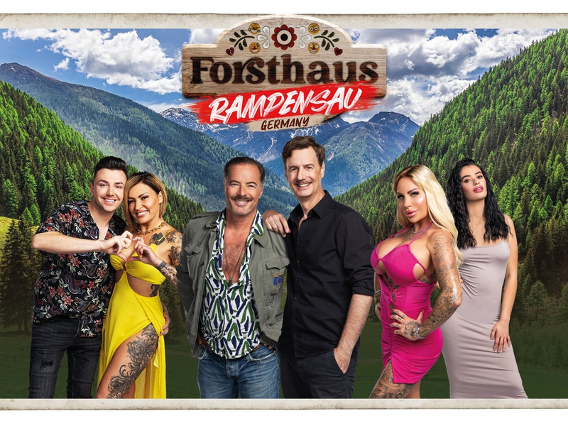 Phillip Bender Jasmin Herren John Friedmann Florian Simbeck Gina-Lisa Lohfink Elsa Latifaj Forsthaus Rampensau Germany - Foto: Joyn/Nadine Rupp, presseportal.de