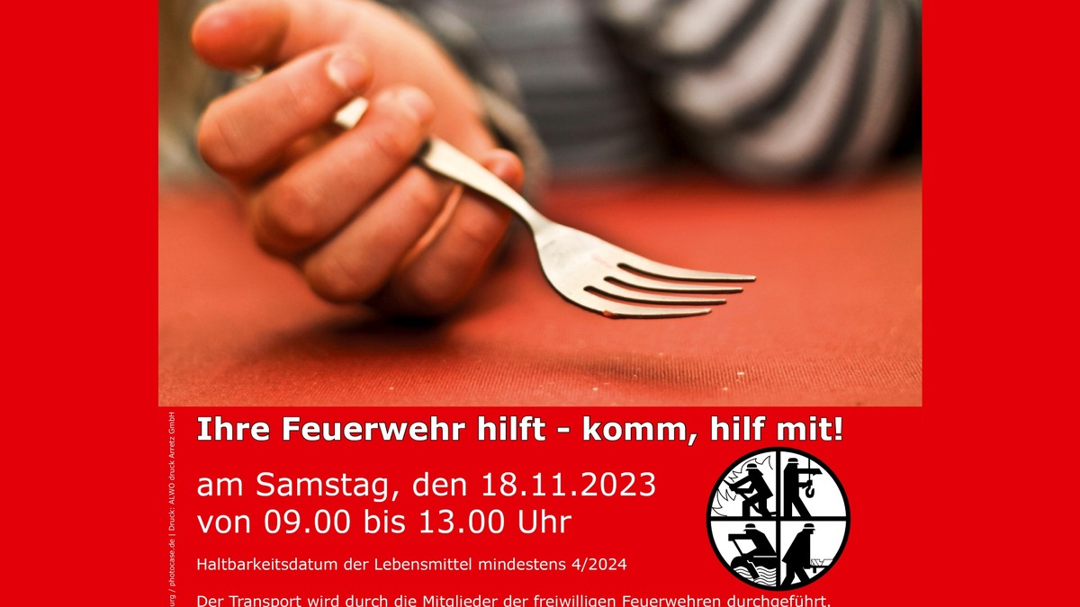 FW Tönisvorst: Große gemeinsame Lebensmittelsammelaktion am Samstag, 18. November 2023 der freiwilligen Feuerwehren im Kreis Viersen, Kreis Kleve und der Stadt Krefeld - Foto: presseportal.de