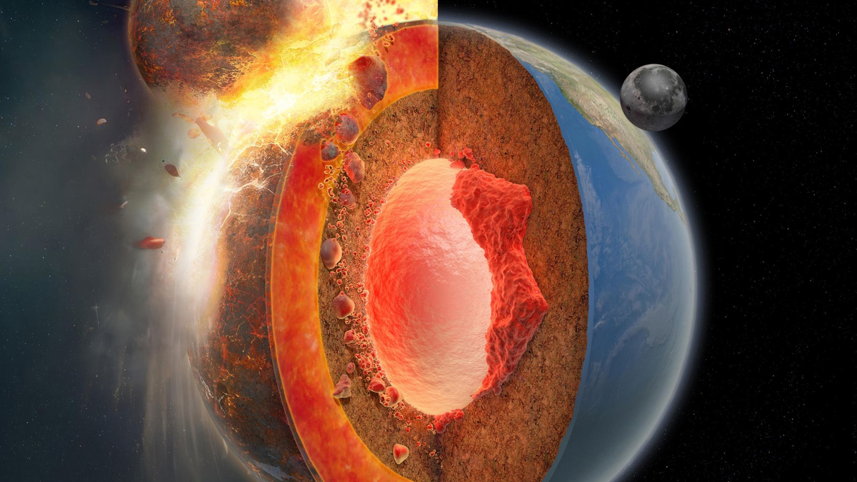 Bei dem Einschlag des Himmelskörpers Theia mit der Ur-Erde entstand der Mond. - Foto: Hernán Cañellas/Springer Nature/dpa