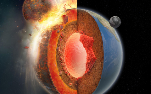 Bei dem Einschlag des Himmelskörpers Theia mit der Ur-Erde entstand der Mond. - Foto: Hernán Cañellas/Springer Nature/dpa Bei dem Einschlag des Himmelskörpers Theia mit der Ur-Erde entstand der Mond. - Foto: Hernán Cañellas/Springer Nature/dpa
