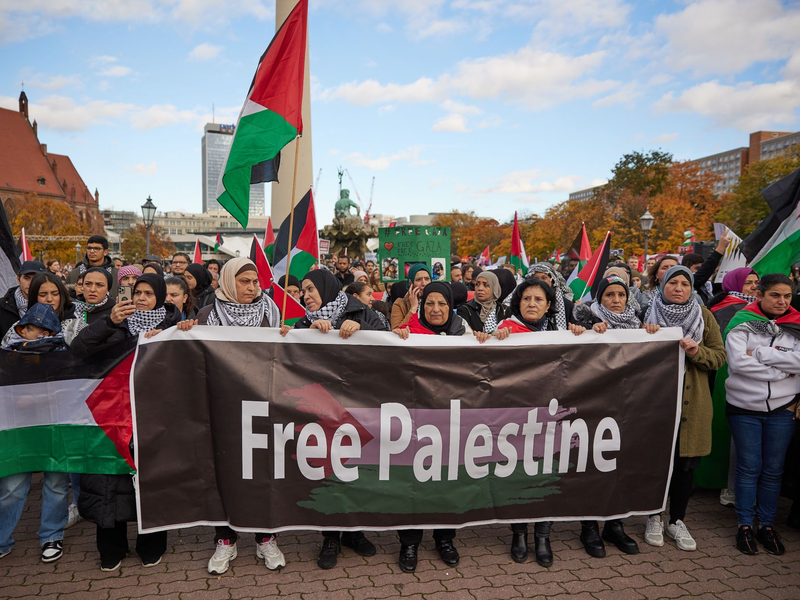 Mit Flaggen und Transparenten protestierten die Menschen. - Foto: Jörg Carstensen/dpa