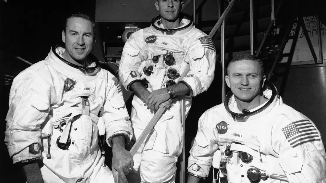 Die Astronauten der Apollo-8-Mission 1968: James Lovell (l-r), William Anders und Frank Borman. - Bild: Uncredited/AP