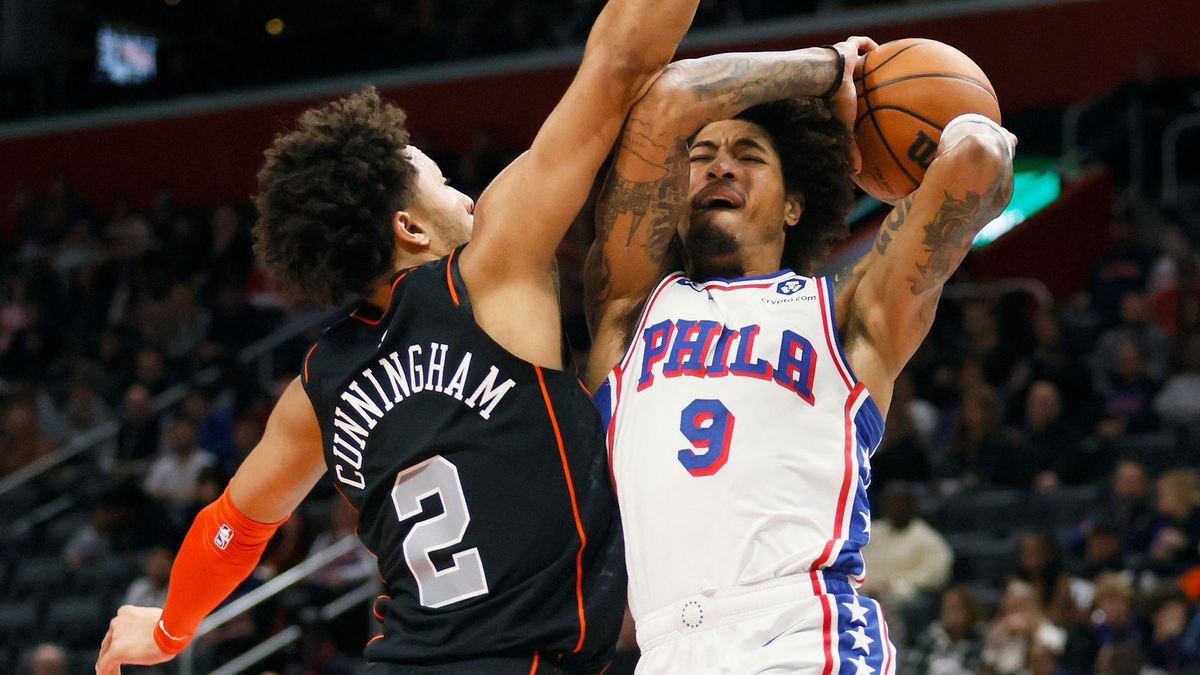 Philadelphia-Guard Kelly Oubre Jr. (9) zieht gegen Detroits Cade Cunningham (2) zum Korb. - Foto: Duane Burleson/AP/dpa
