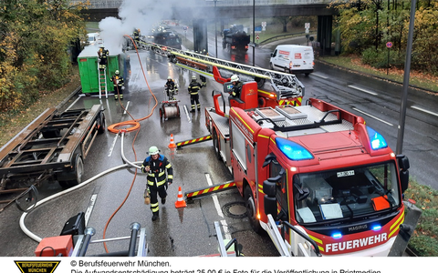FW-M: Lkw-Brand sorgt für Verkehrsbehinderung (Moosach) - Foto: presseportal.de