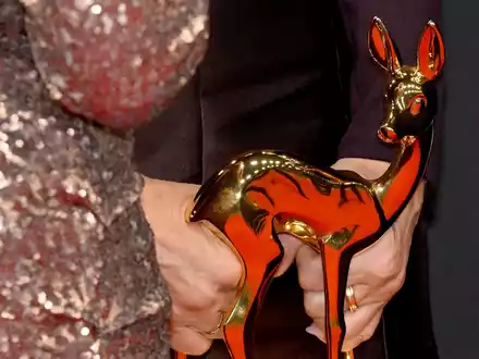 Sänger Giovanni Zarrella (r) und seine Frau Jana Ina Zarrella jubeln mit dem Bambi in der Kategorie «Entertainment». - Foto: Felix Hörhager/dpa