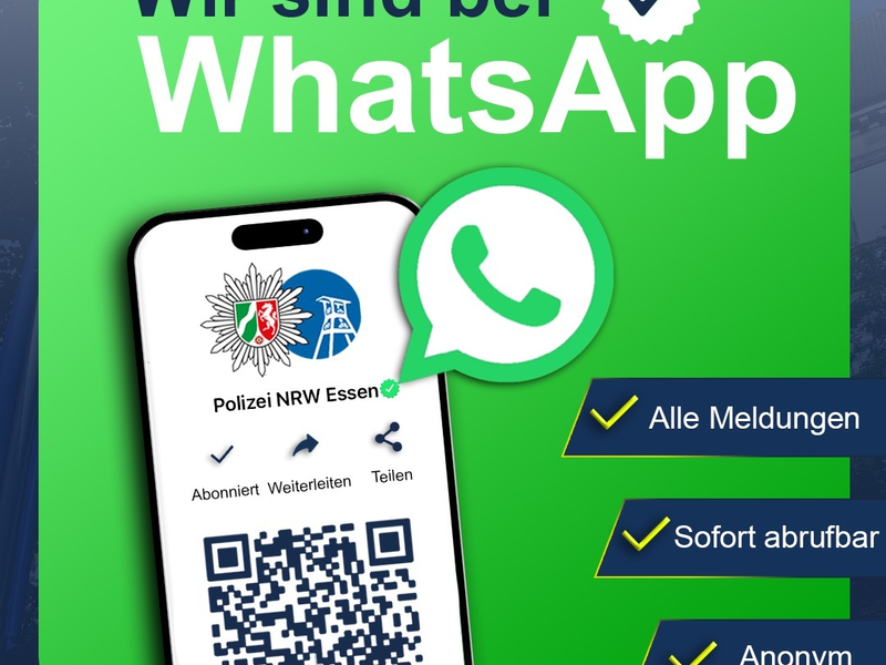 POL-E: Essen: WhatsApp-Kanal: Polizei Essen ist bundesweit erste verifizierte Polizeibehörde - Foto: presseportal.de