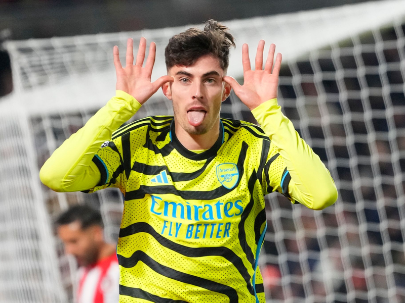 Kai Havertz vom FC Arsenal jubelt nach seinem Tor. - Foto: Kirsty Wigglesworth/AP/dpa