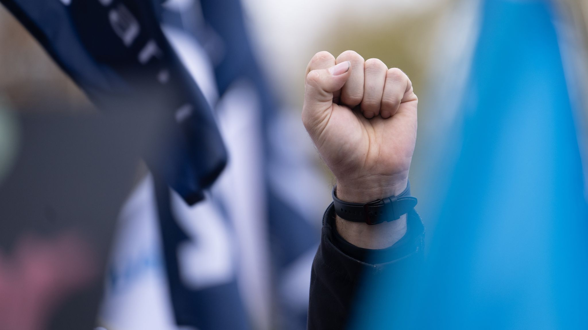 Geballte Faust auf einer Protestaktion im Tarifstreit des öffentlichen Dienstes in Stuttgart. - Foto: Marijan Murat/dpa