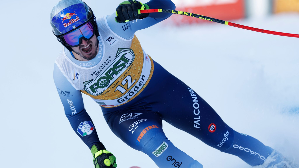 Der Italiener Dominik Paris jubelt im Ziel. - Foto: Alessandro Trovati/AP