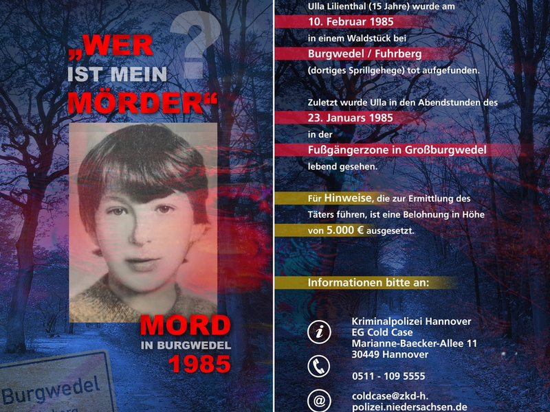 POL-H: Ungelöster Mordfall Ulla Lilienthal : Polizei erhofft sich neue Hinweise durch Plakate und Flyer sowie die Auslobung einer Belohnung - Foto: presseportal.de