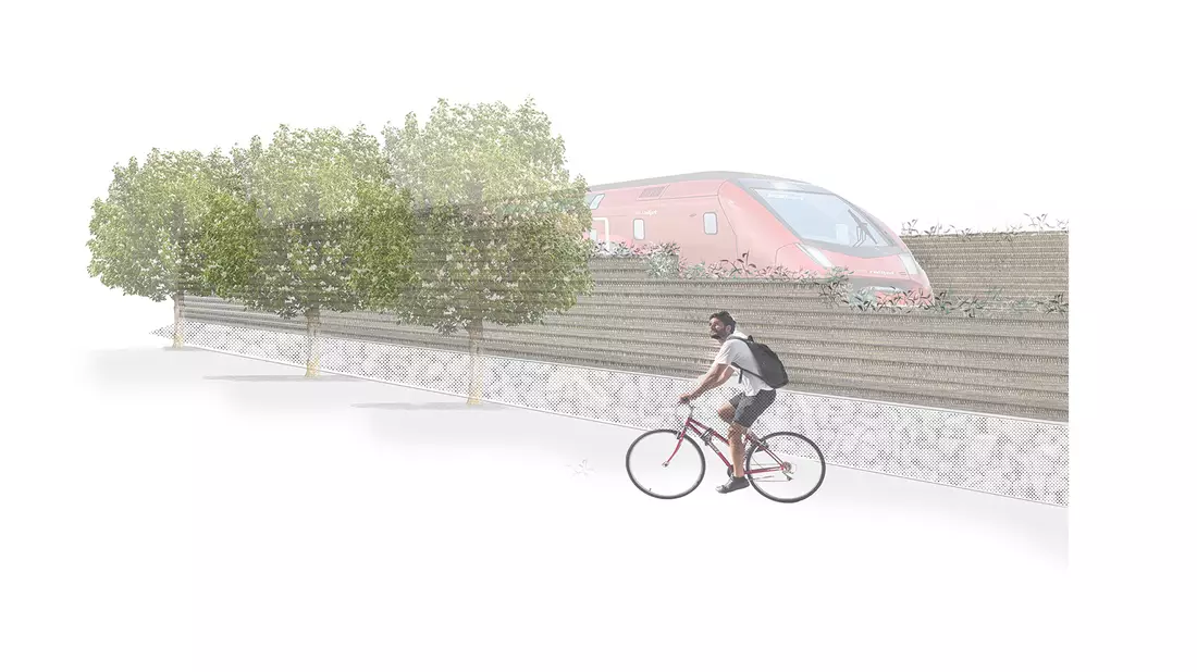 Visualisierung einer Lehm-Lärmschutzwand - Bild: Wolbert Marten/TU Wien über pressetext.de
