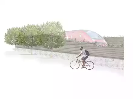 Visualisierung einer Lehm-Lärmschutzwand - Foto: Wolbert Marten/TU Wien über pressetext.de