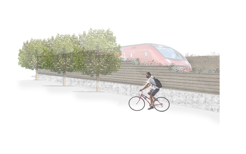 Visualisierung einer Lehm-Lärmschutzwand - Foto: Wolbert Marten/TU Wien über pressetext.de