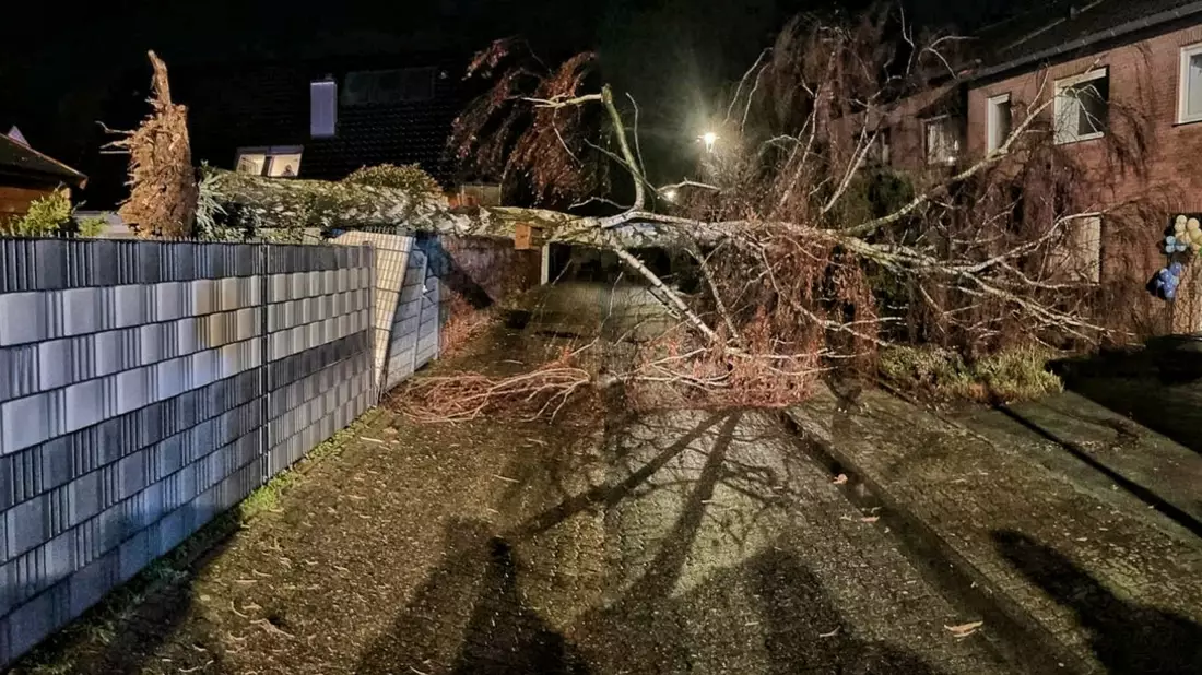 FW Grevenbroich: Bäume auf Autos, Spielplatz, Straßen überflutete Keller / Sturm Zoltan beschert Feuerwehr eine der einsatzreichsten Nächte des Jahres - gut 100 Helfer im Dauereinsatz - Warnung vor Waldspaziergängen - Bild: presseportal.de