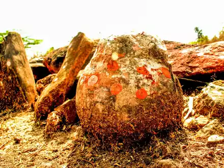 Diese als göttlich verehrte Steinkugel in Indien hat sich als Dino-Ei entpuppt. - Foto: Vishal Verma/dpa