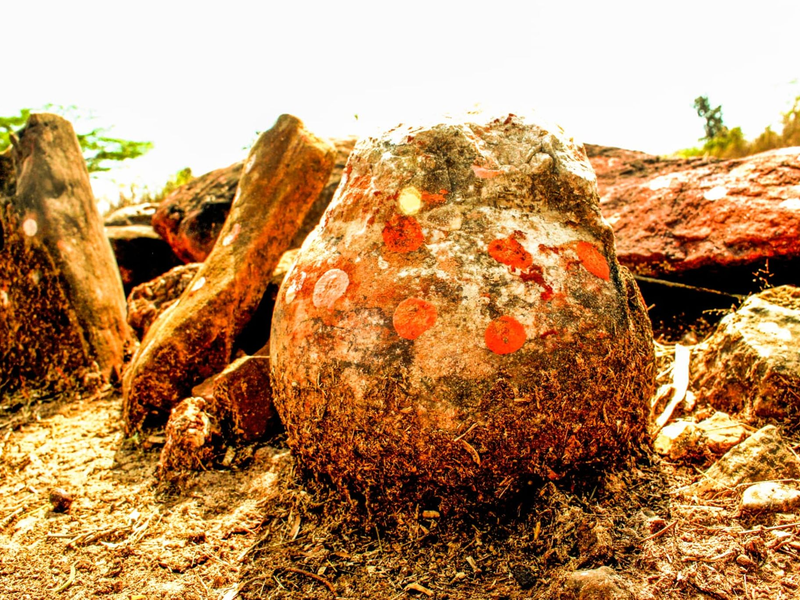 Diese als göttlich verehrte Steinkugel in Indien hat sich als Dino-Ei entpuppt. - Foto: Vishal Verma/dpa