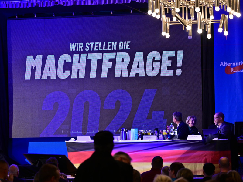 âWir stellen die Machtfrage! 2024â hieĂ es im November beim Landesparteitag der AfD. - Foto: Martin Schutt/dpa