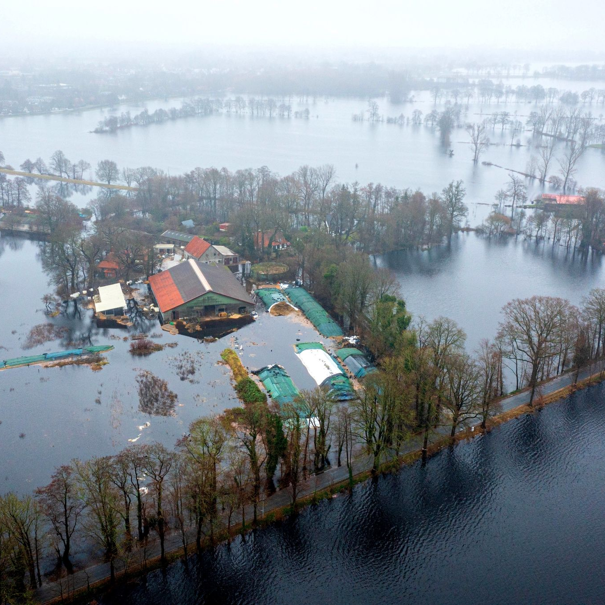 Ein Bauernhof im Bremer Stadtteil Timmersloh steht unter Wasser. - Foto: Sina Schuldt/dpa