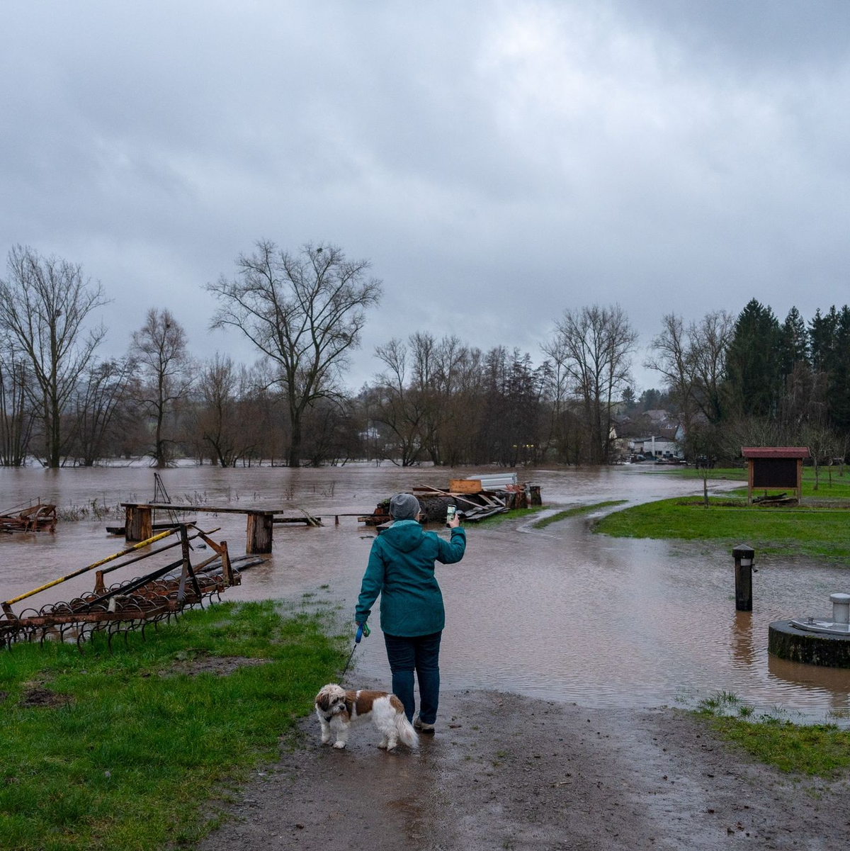 Hochwasser der Glan in Altenglan-Patersbach in Rheinland-Pfalz. - Foto: Harald Tittel/dpa