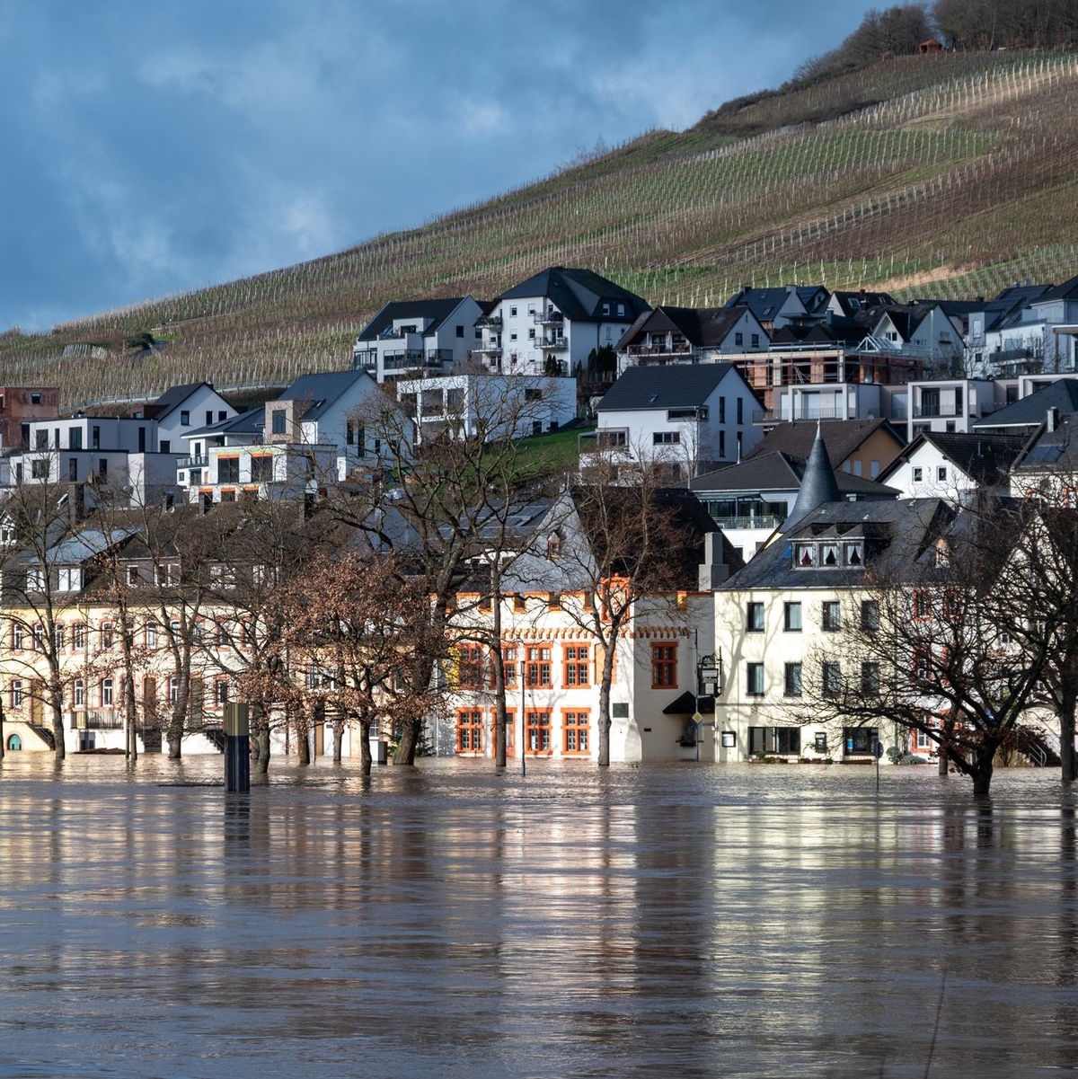 Hier in Bernkastel-Kues helfen auch keine Sandsäcke mehr gegen das Hochwasser der Mosel. - Foto: Harald Tittel/dpa