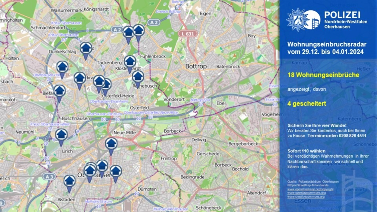 POL-OB: Wohnungseinbruchsradar für Oberhausen - Dunkle Gestalten sind unterwegs - Foto: presseportal.de