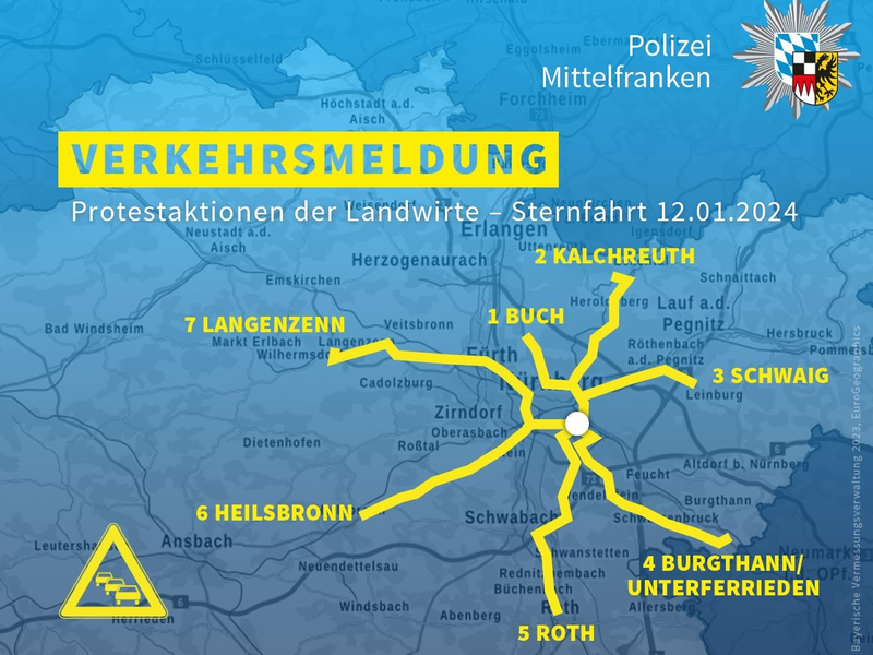POL-MFR: (41) Versammlungsgeschehen am Freitag (12.01.2024) - Hinweise des Polizeipräsidiums Mittelfranken - Foto: presseportal.de