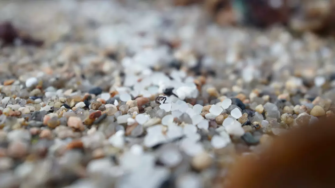 Plastikkügelchen am Strand von Sabon. - Bild: Gustavo De La Paz/EUROPA PRESS/dpa