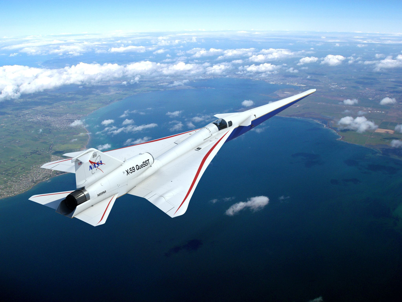 Dieser künstlerische Entwurf aus dem Jahr 2019 zeigt, wie das von der NASA in Auftrag gegebene neue Überschallflugzeug Lockheed Martin X-59 QueSST (kurz für Quiet SuperSonic Technology) aussehen könnte. - Foto: Lockheed Martin/NASA/dpa