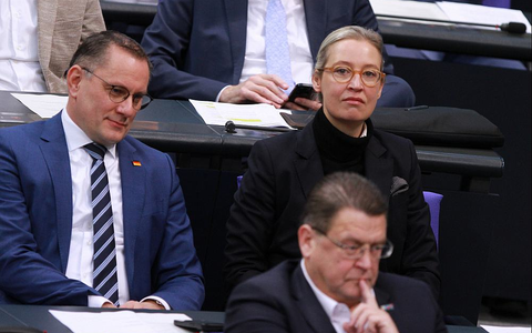 Tino Chrupalla, Alice Weidel, Stephan Brandner am 18.01.2024 - Foto: über dts Nachrichtenagentur
