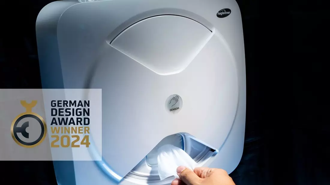 Hygieneunternehmen Hagleitner: German Design Award 2024 für den ersten automatischen Desinfektionstuchspender überhaupt - Bild: presseportal.de