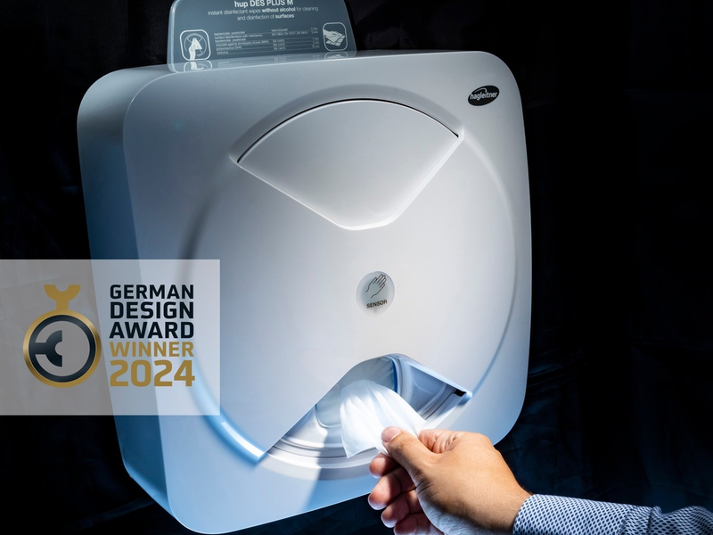 Hygieneunternehmen Hagleitner: German Design Award 2024 für den ersten automatischen Desinfektionstuchspender überhaupt - Foto: presseportal.de