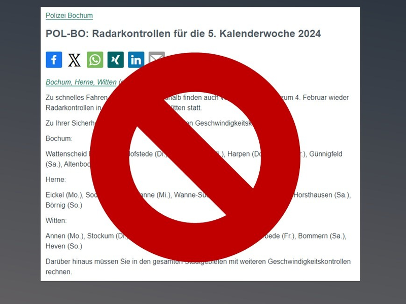 POL-BO: Radarmeldungen entfallen, Tempokontrollen gibt's wie gewohnt - Foto: presseportal.de