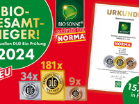 Bio-Gesamtsieger 2024: NORMA kann sich auf 224 DLG-Auszeichnungen für die Eigenmarke BIO SONNE bei der BIOFACH 2024 freuen / Lebensmittel-Discounter NORMA auch in diesem Jahr wieder meist prämiert - Foto: presseportal.de